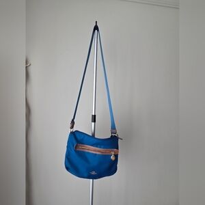 Coach Sawyer Blue Crossbody Bag with Brown Trim